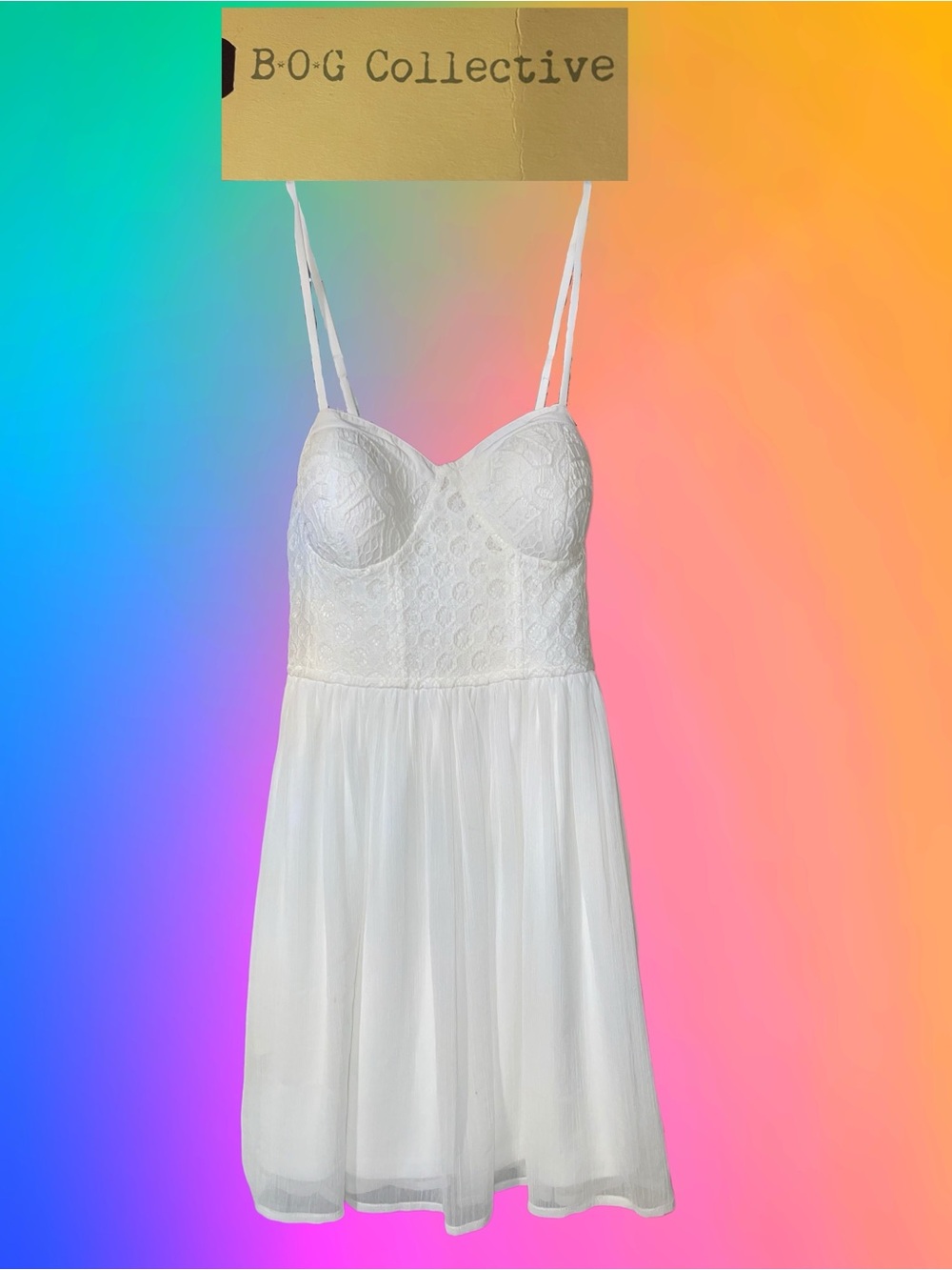 🆕 #276 NWT B.O.G Collective White Lace Bustier Mini Dress, Size Med